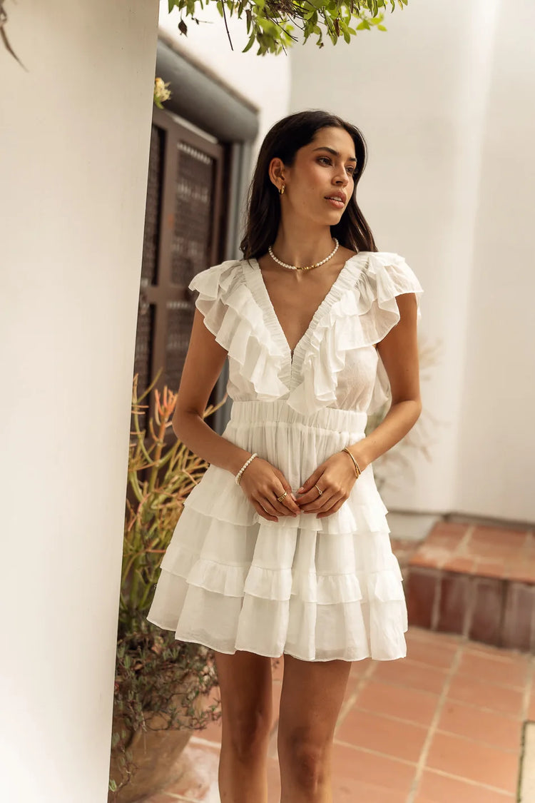 Aliza Ruffle Mini Dress in White - FINAL SALE