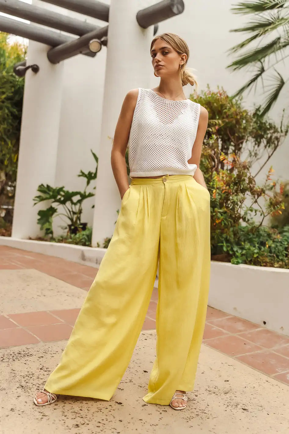 Fashion Nova Do You Wanna Bet Yellow Wide Leg Flowy Palazzo Pants Womens  Size XL