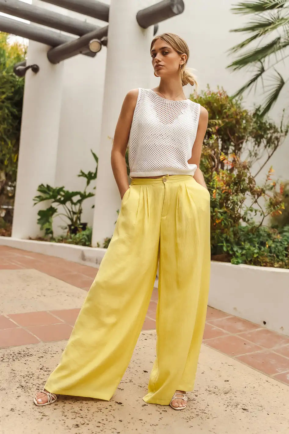Yellow wide 2025 leg pants