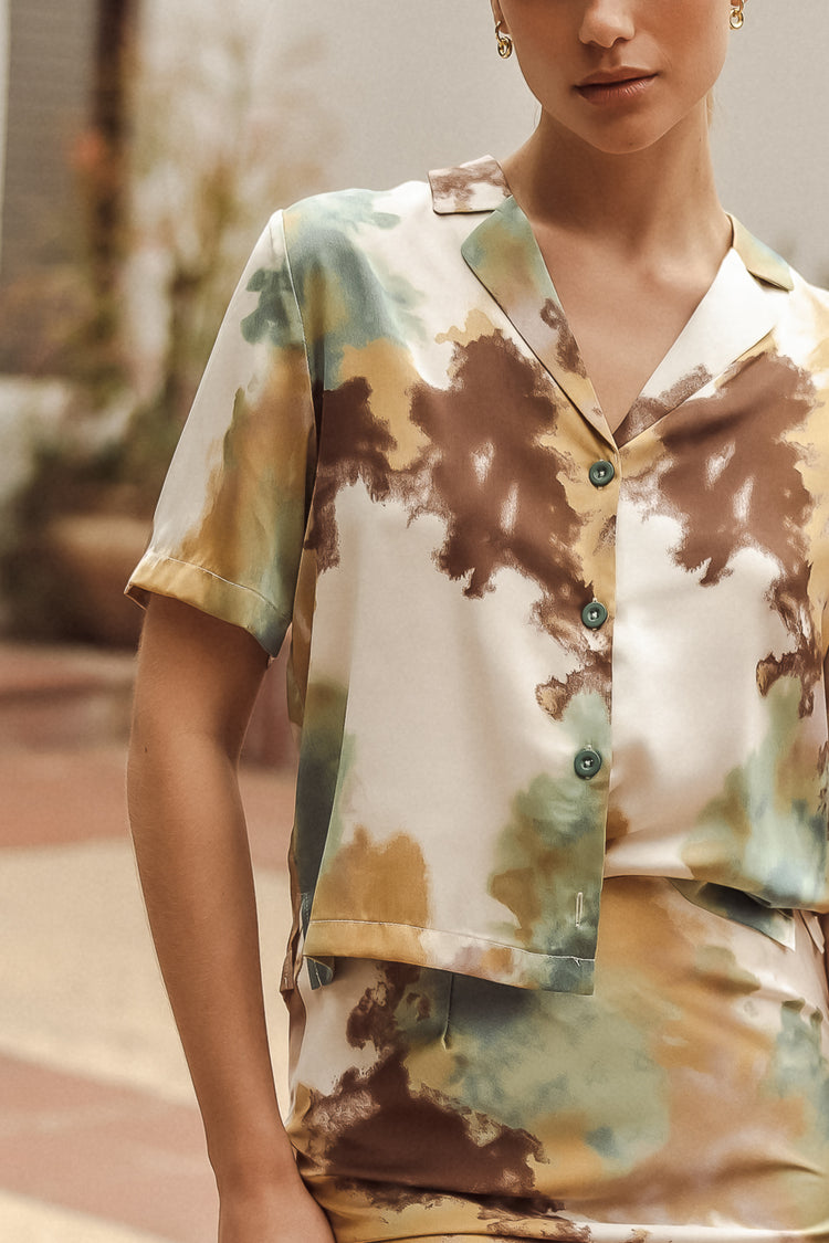Phoebe Watercolor Button Up in Olive - FINAL SALE