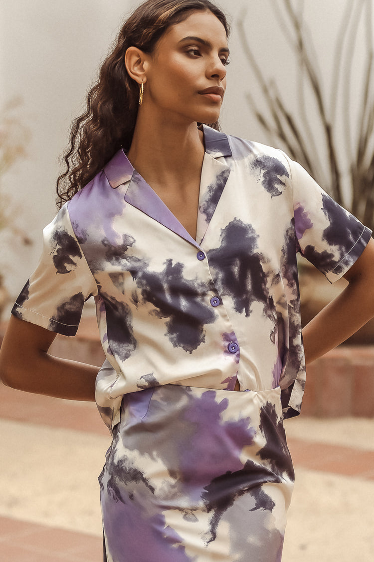 Phoebe Watercolor Button Up in Purple - FINAL SALE