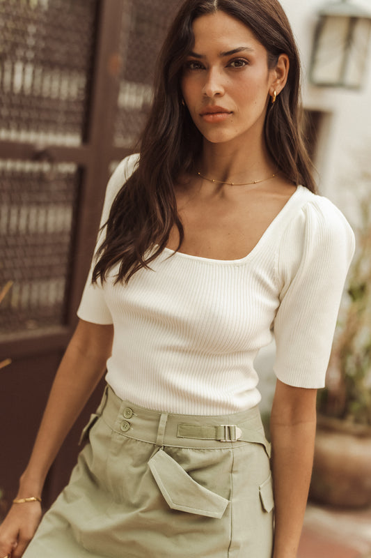 Shaindy Ribbed Top in Ivory - FINAL SALE