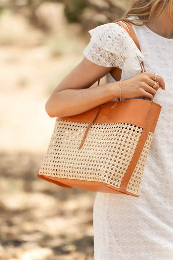 wicker tote in tan 