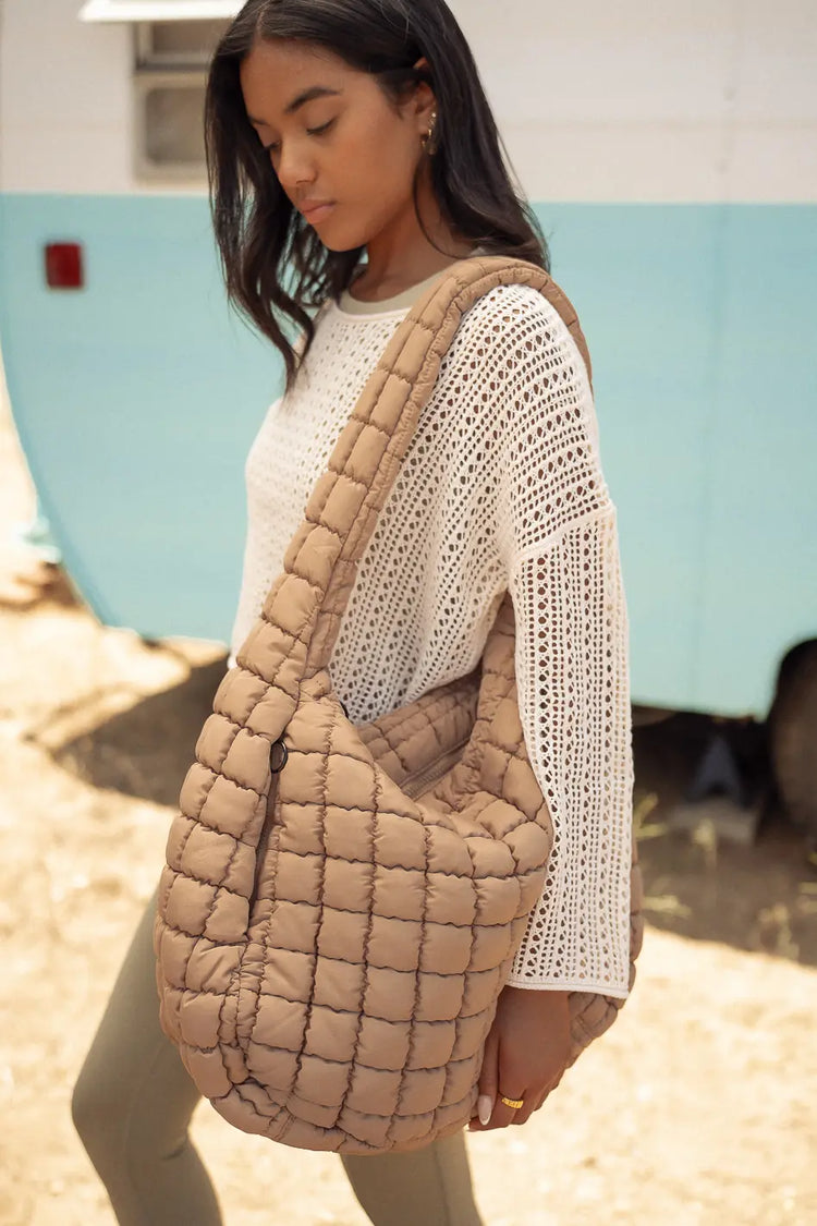 Kiera Quilted Tote Bag in Sand