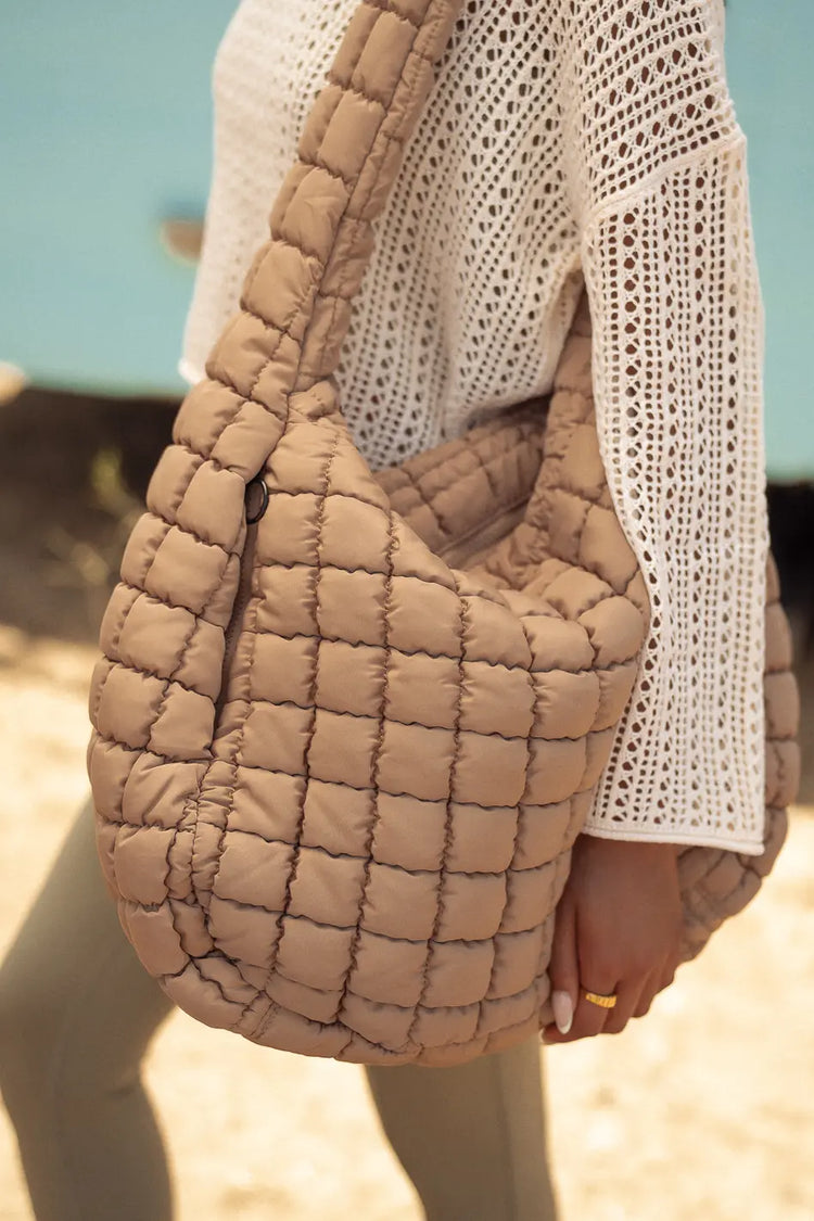 Kiera Quilted Tote Bag in Sand