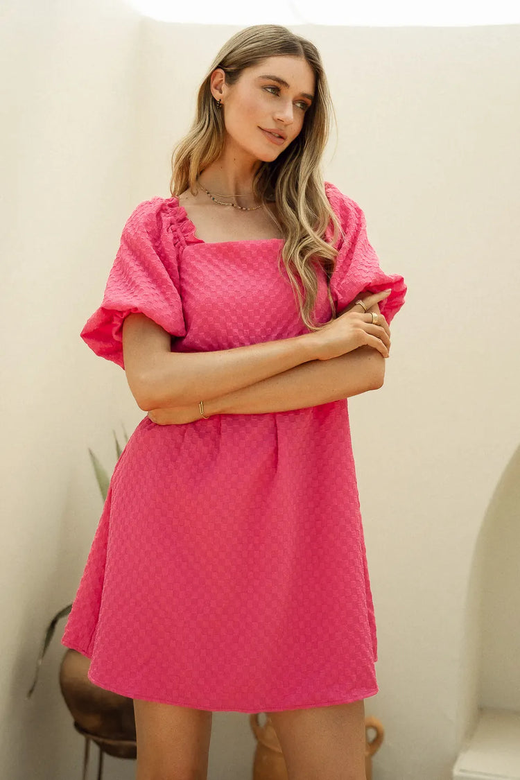 Textured  mini dress in pink 