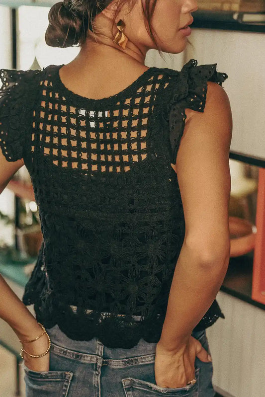 Ayla Crochet Overlay Top in Black - FINAL SALE