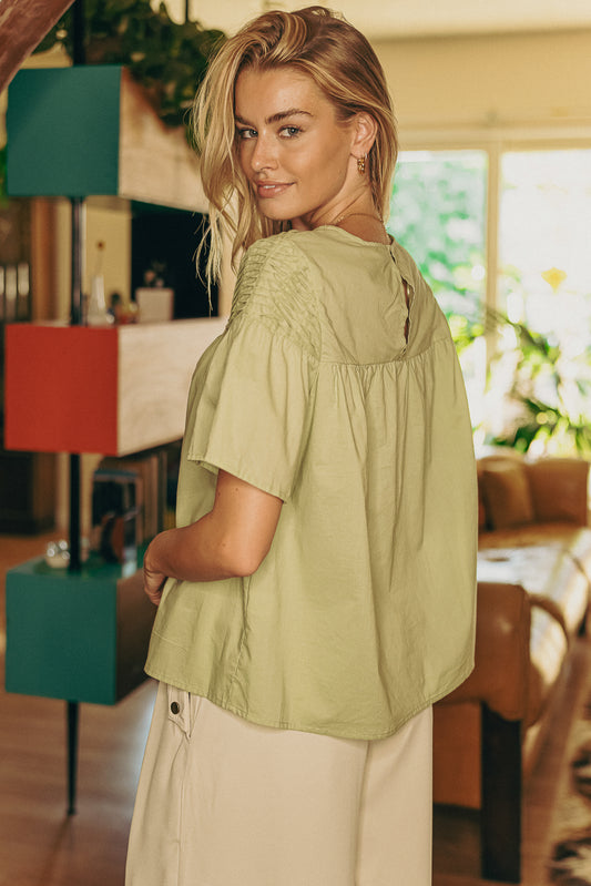 short sleeve blouse in sage