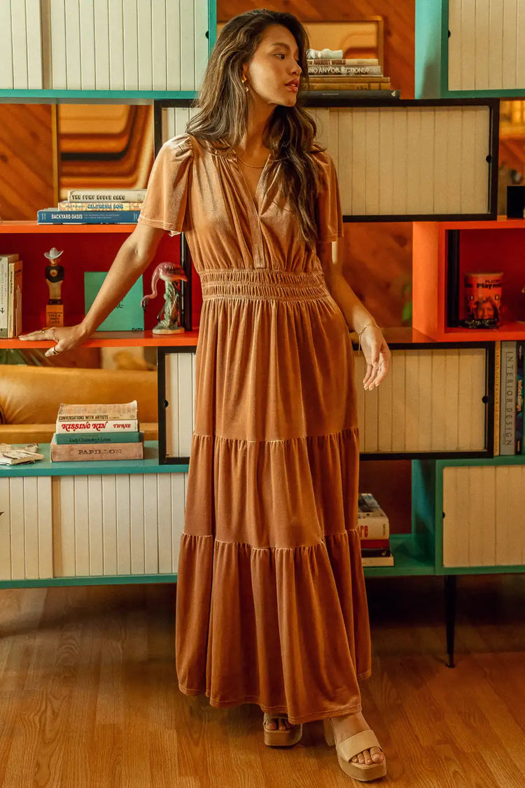 Taupe sales velvet dress