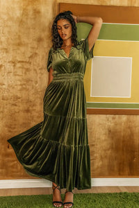 Marlowe Velvet Dress in Green