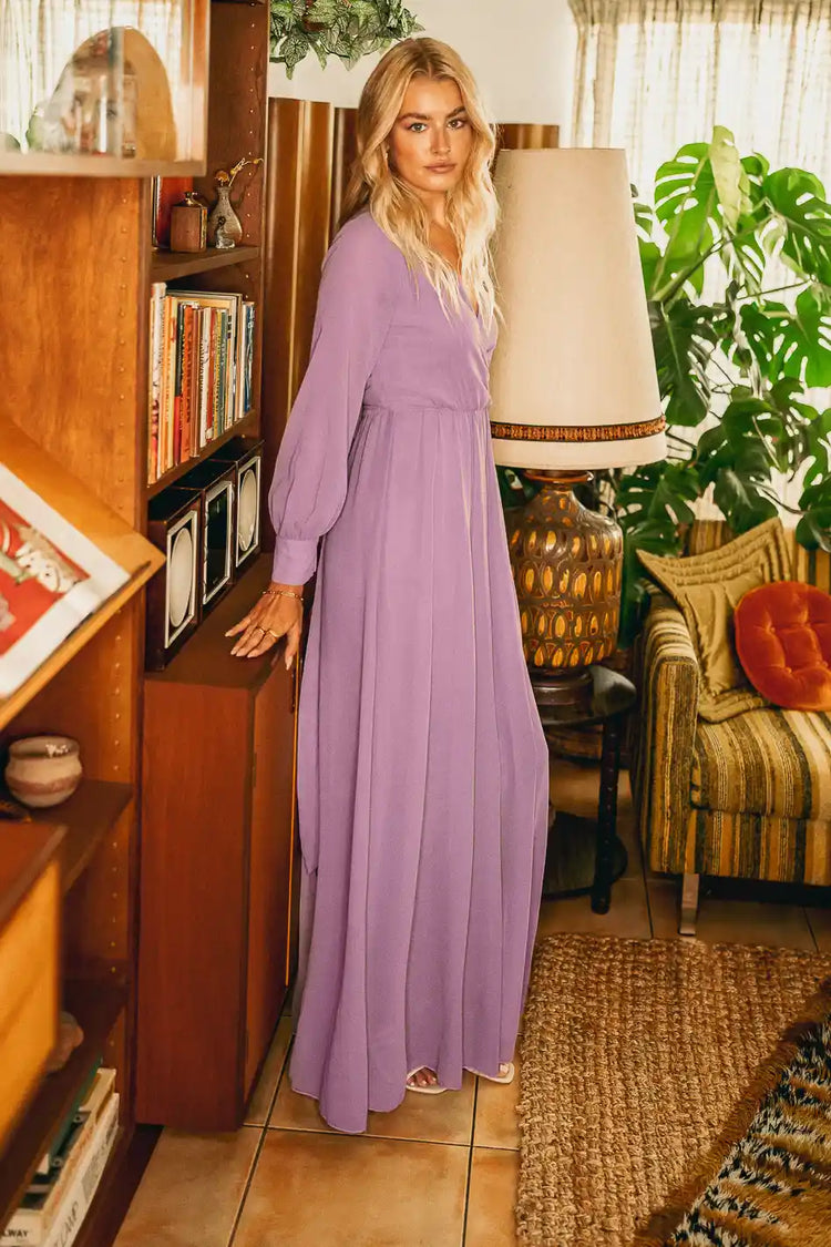 Long sleeves maxi lavender dress