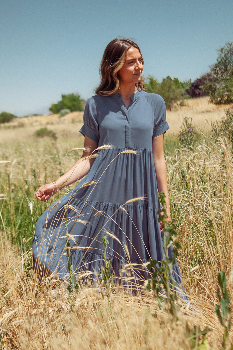 Amanda Tiered Dress in Slate Blue