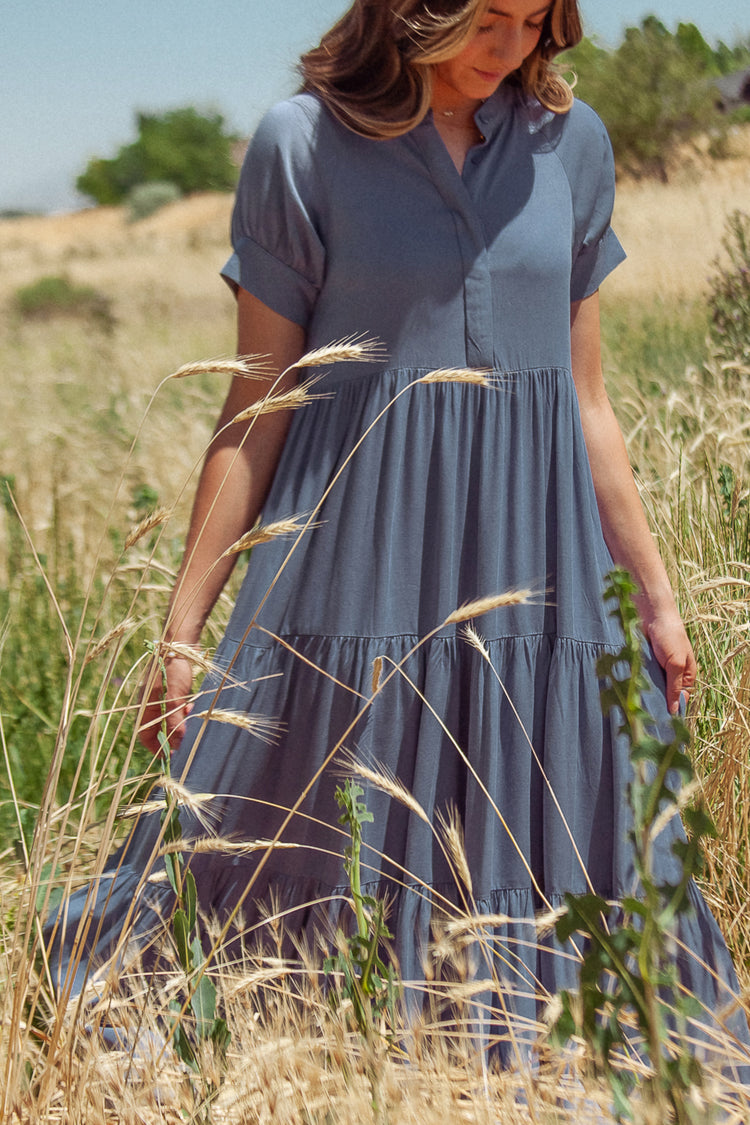 Amanda Tiered Dress in Slate Blue