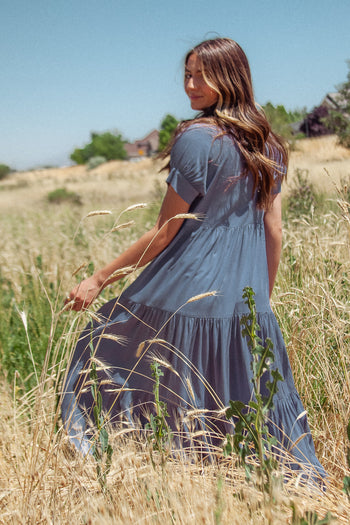 Amanda Tiered Dress in Slate Blue