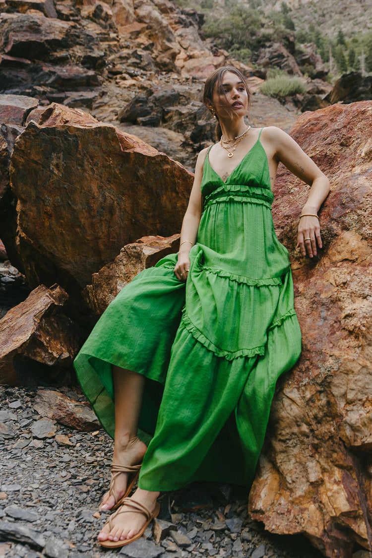 sleeveless green maxi dress