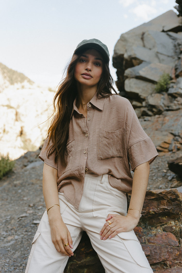 Collared button up in taupe 