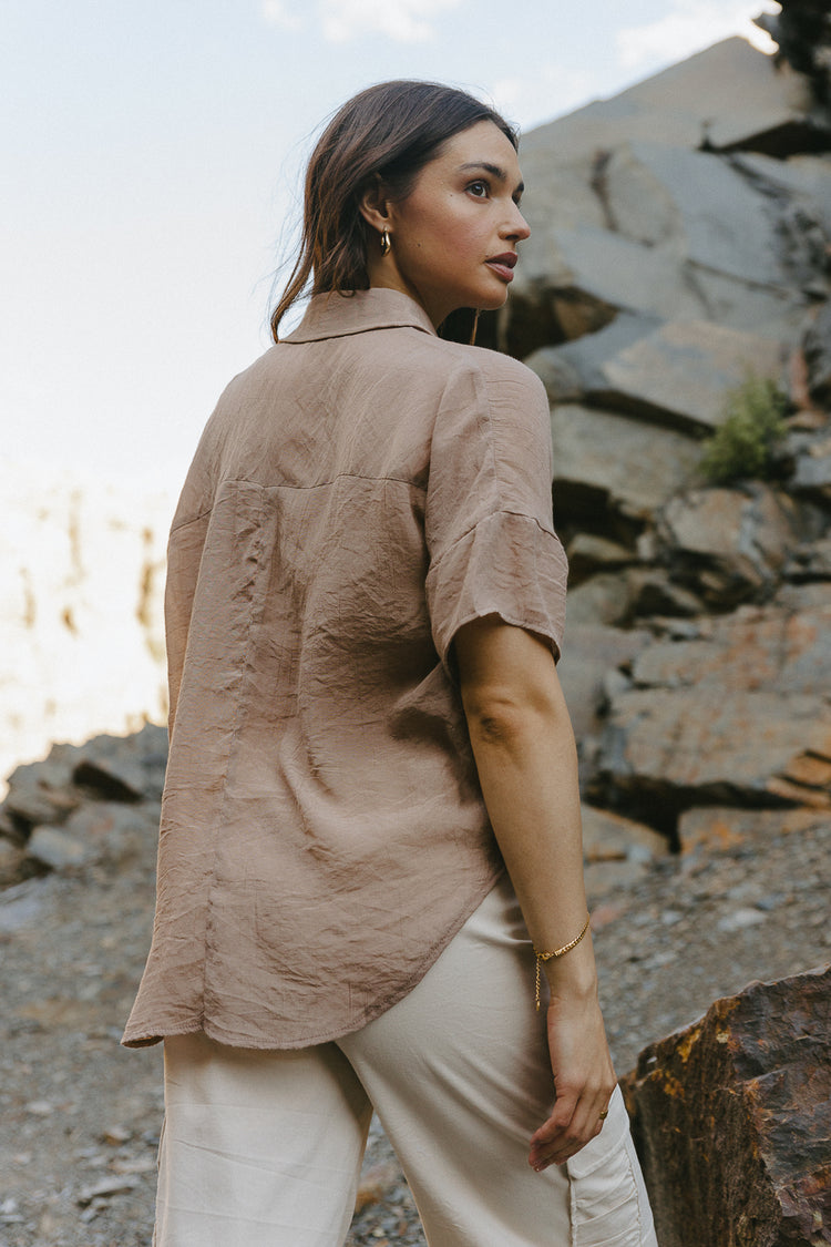 Long back button up in taupe 