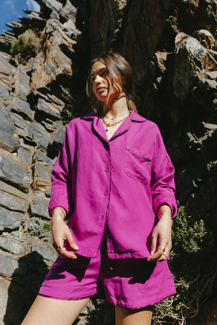 Long sleeves button up in magenta 