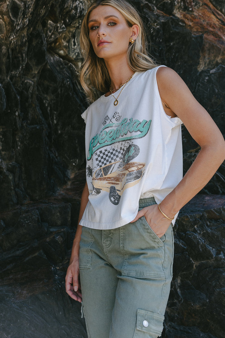 Speedway graphic tee with shirt sleeves 