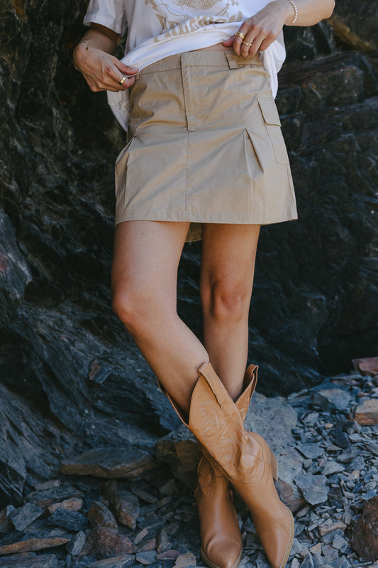 cargo mini skirt with cowgirl boots