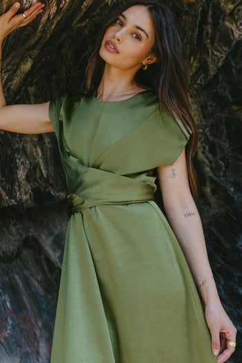 Rosalind Midi Dress in Moss - FINAL SALE