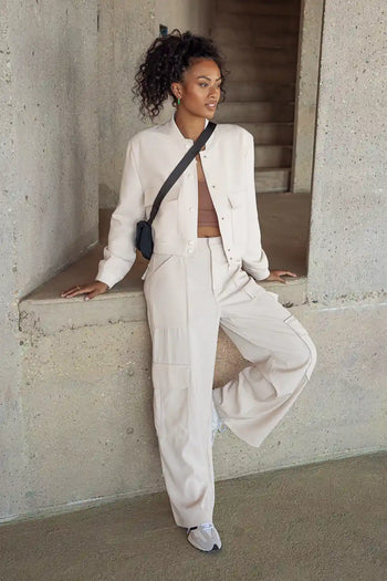 Front button up jacket in cream 