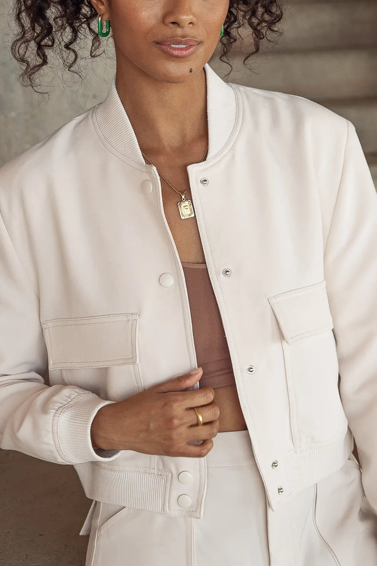 Ribbed collared jacket in cream 
