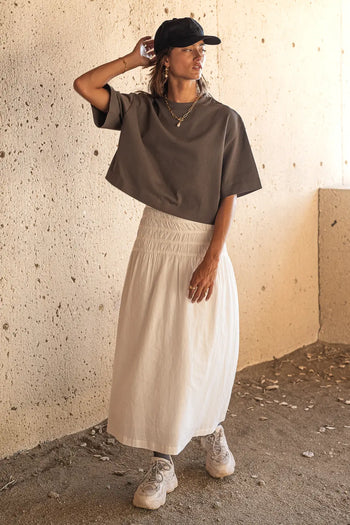 Round neck cropped top in charcoal 