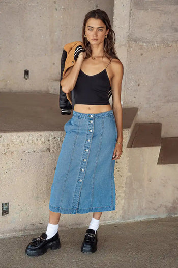 Button denim skirt 