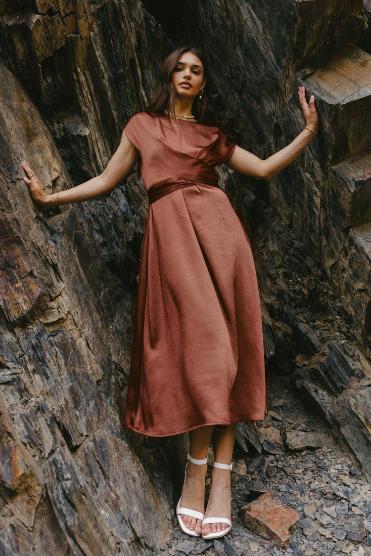 Rosalind Midi Dress in Rust