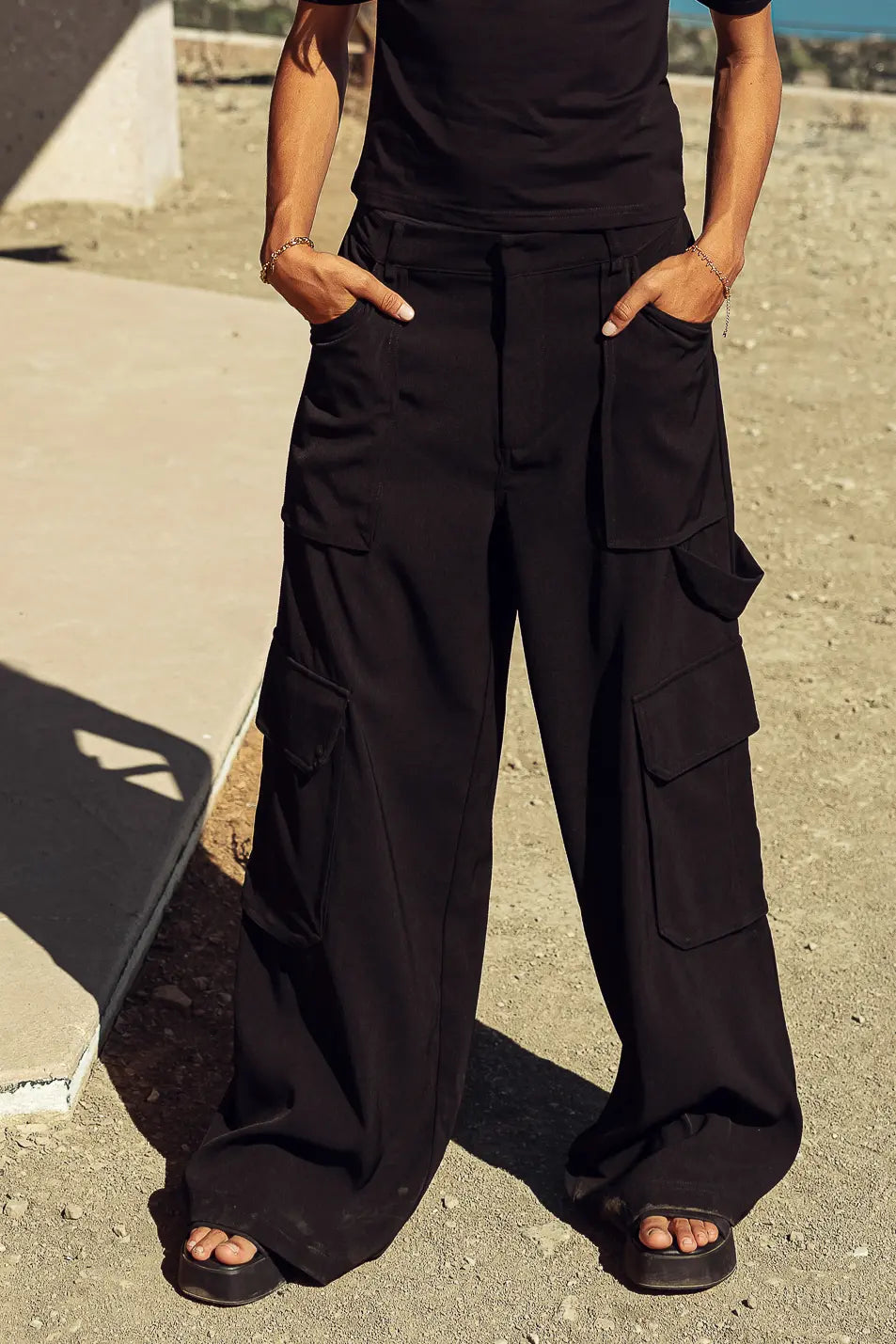 black utility cargo pants