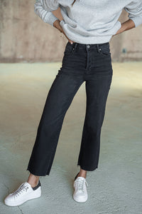 black straight leg denim jeans