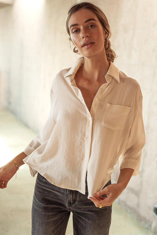 Collared neck button up in cream 