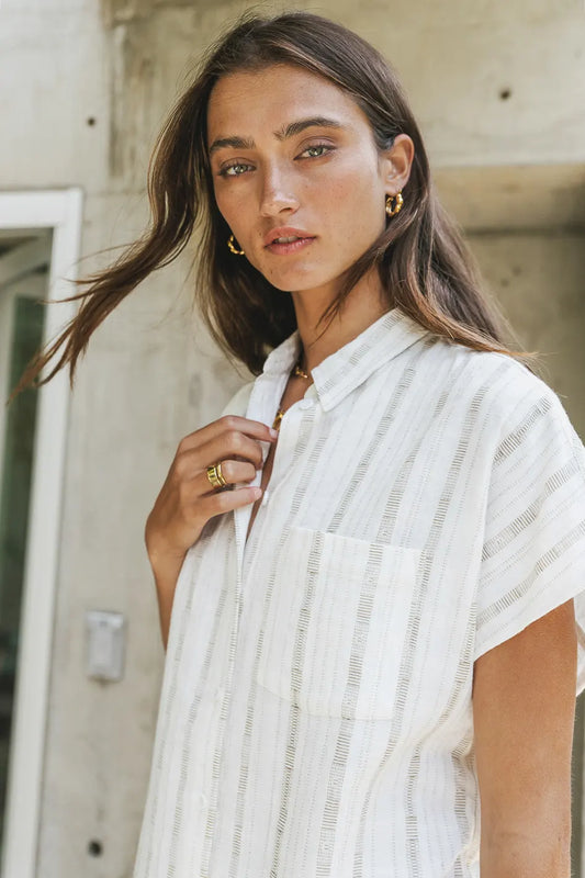 CHGBMOK Womens Button up Shirts Roll Up Long Sleeve Linen