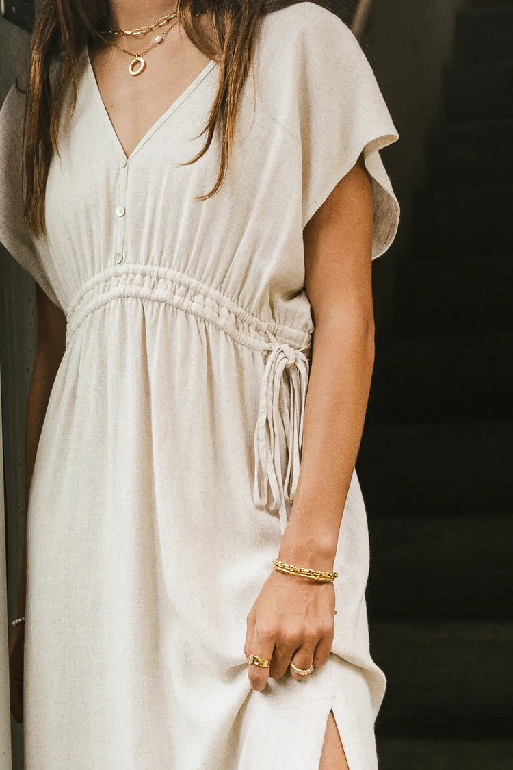 button detail dress with short sleeves