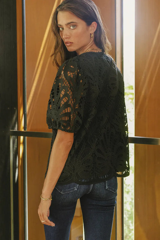 black short sleeve with lace detail