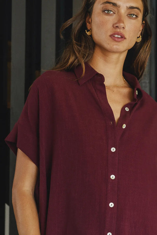 Collared button up in burgundy 