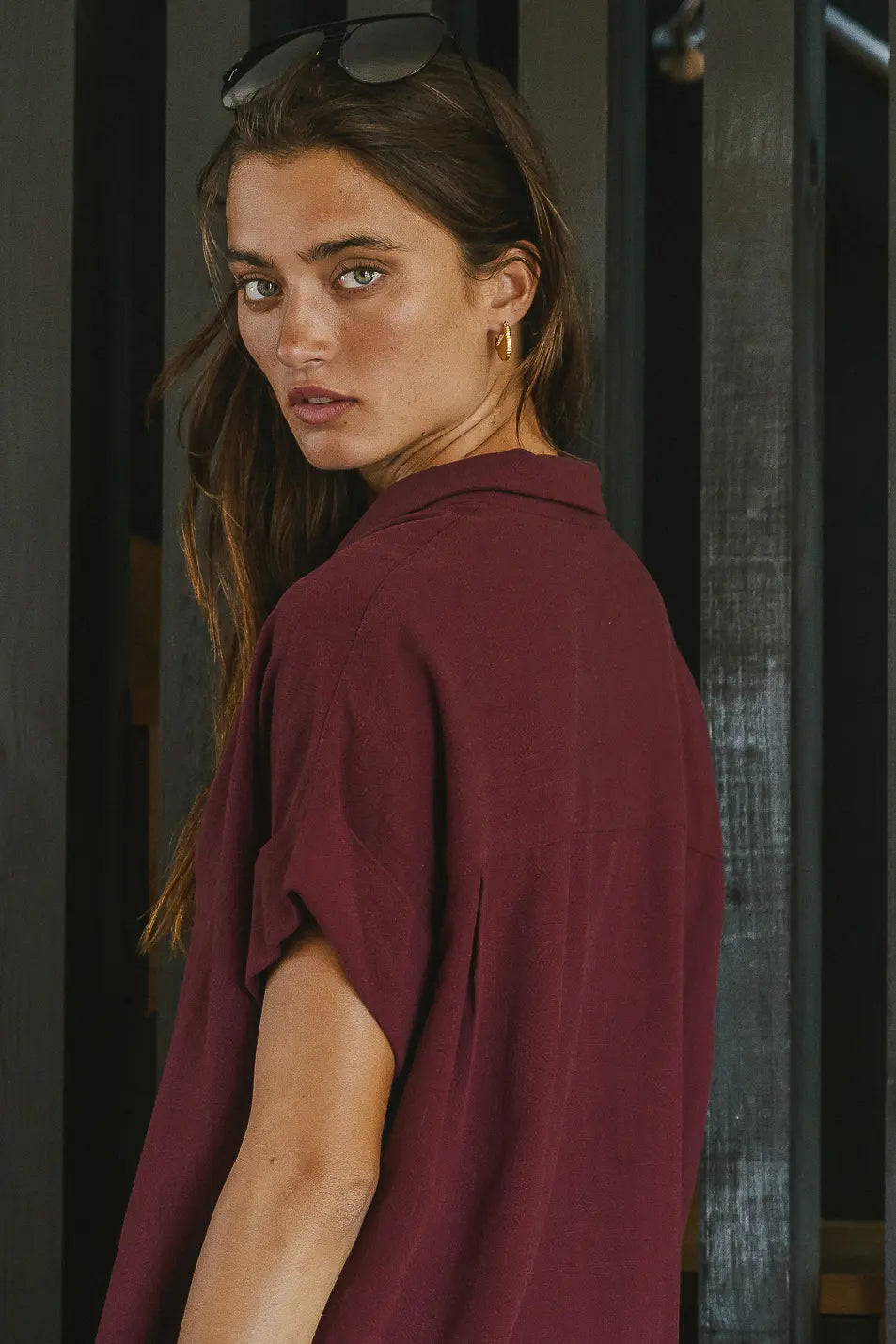 Caitlyn Button Up in Burgundy - FINAL SALE