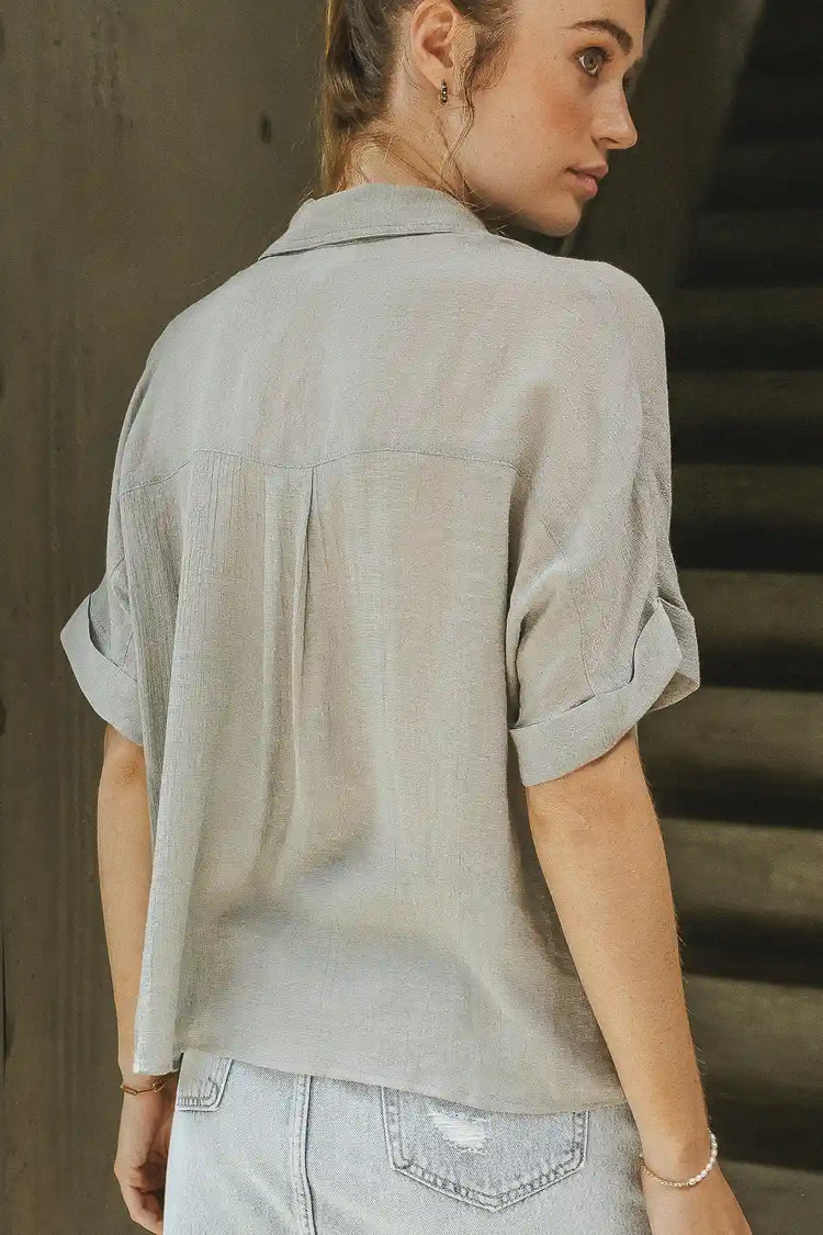 Woven button up top in light grey 