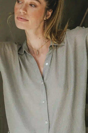 Nadia Button Up Top in Light Grey - FINAL SALE