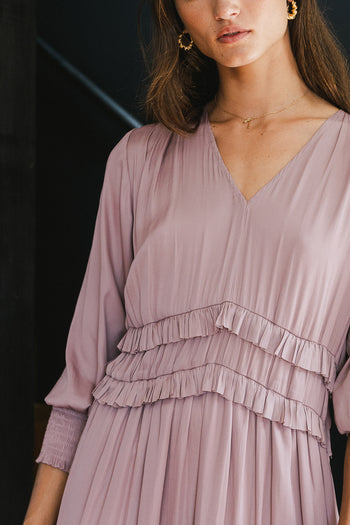 purple ruffle dress with sleeves