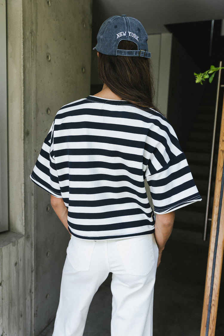 striped cropped in navy and white 