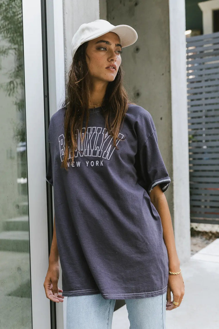 Oversized graphic tee in charcoal 