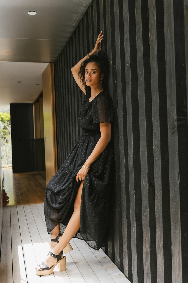 short sleeve black maxi dress