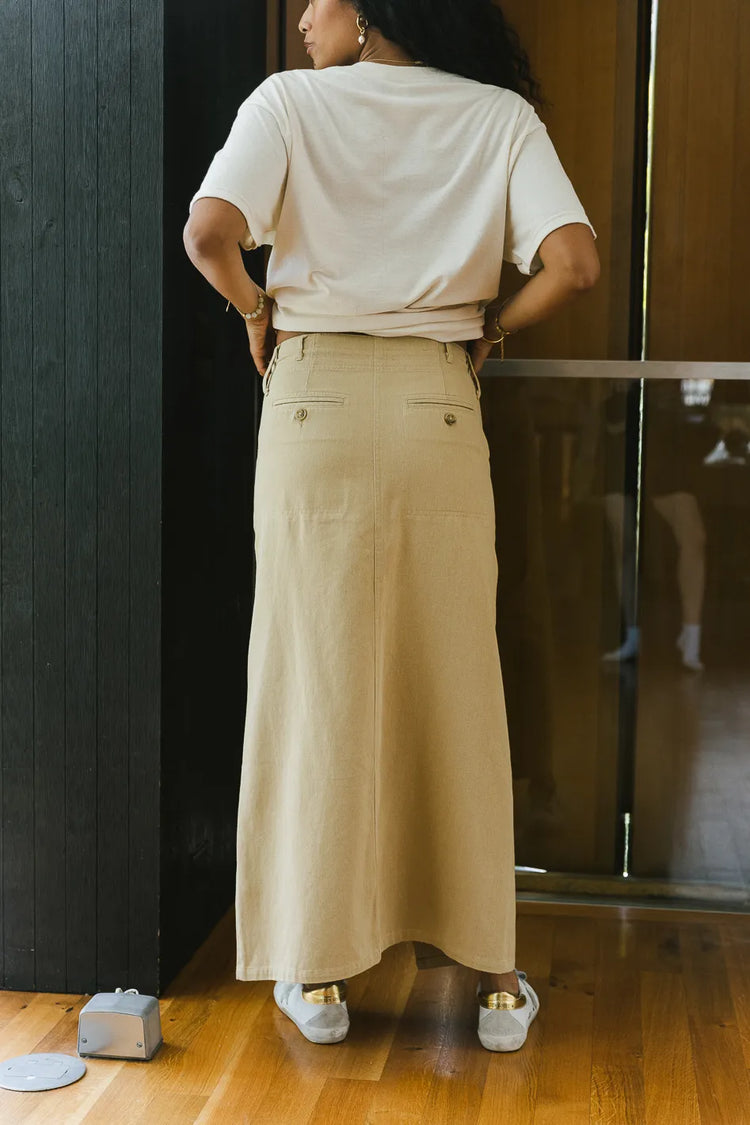 khaki maxi skirt