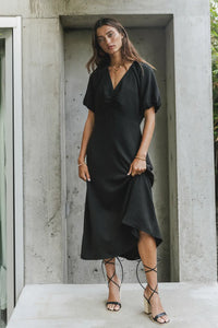 black short sleeve midi dress 