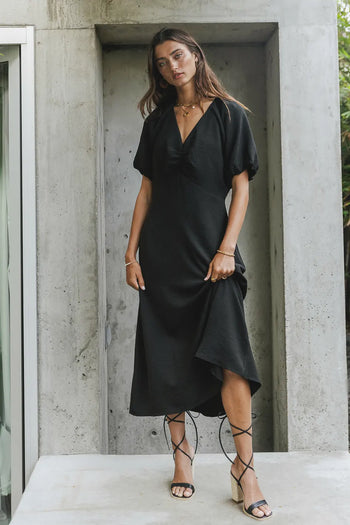 black short sleeve midi dress 