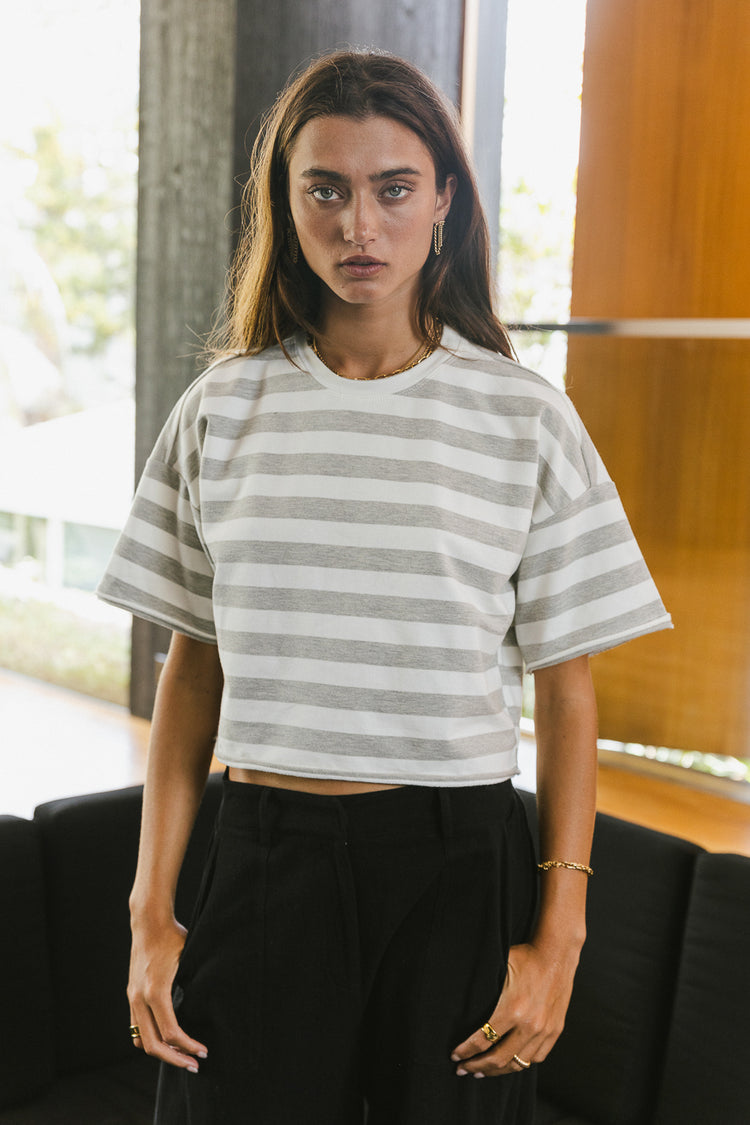 Grey and White striped crop top 