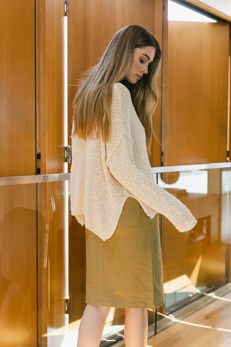 Side detailed knit sweater in natural 