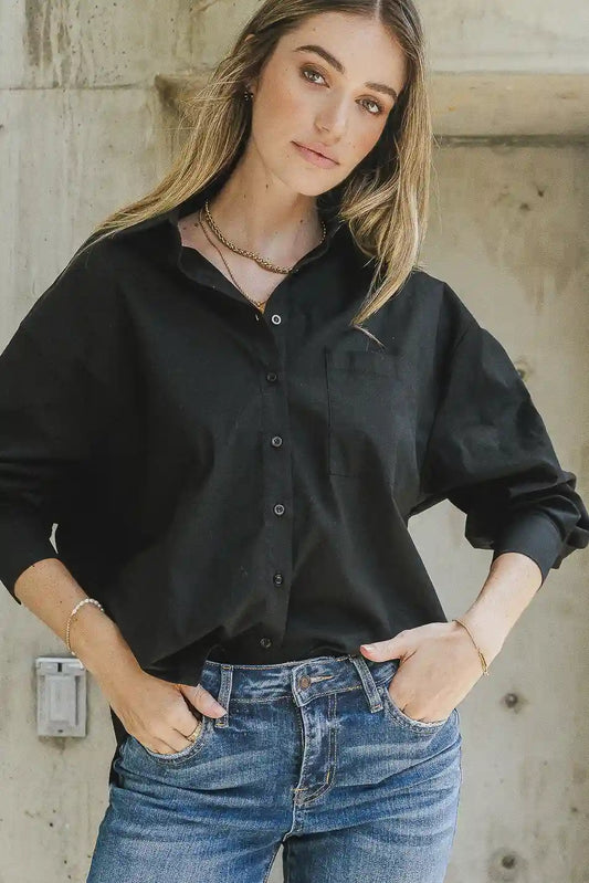 One side chest pocket button up in black 